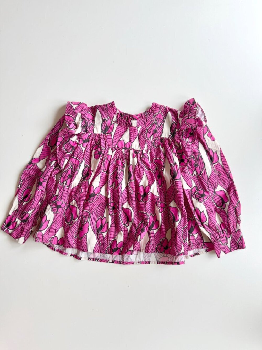 Girls' MORLEY Rodeo Pink Twist Floral Print Cotton Ruffle Trim Shirt, Size 8